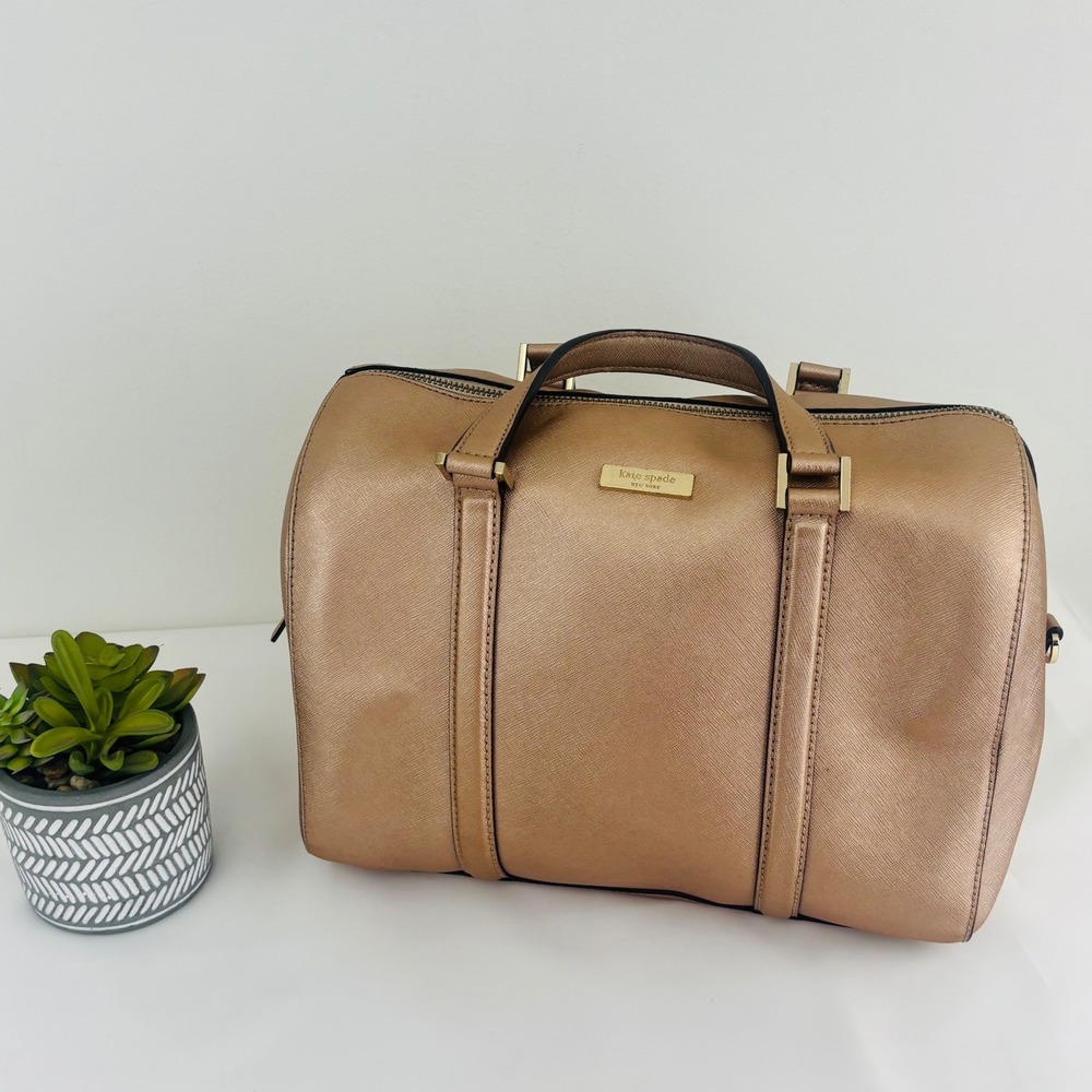Kate Spade Rose Gold Leather Satchel Shoulder Doctors Bag Purse
